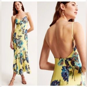 Abercrombie & Fitch Yellow Backless Dress with Blue Floral Print